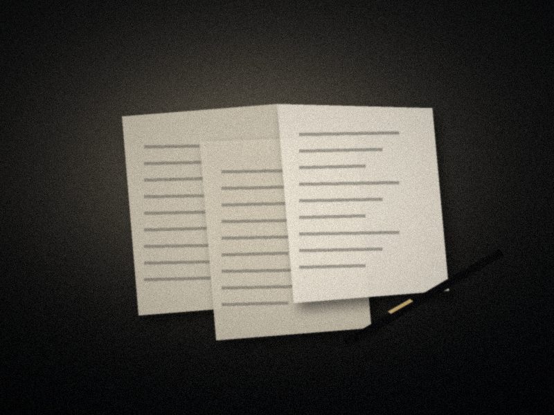 Dossiers d'entretien et stylo plume posés sur un bureau sous une lampe